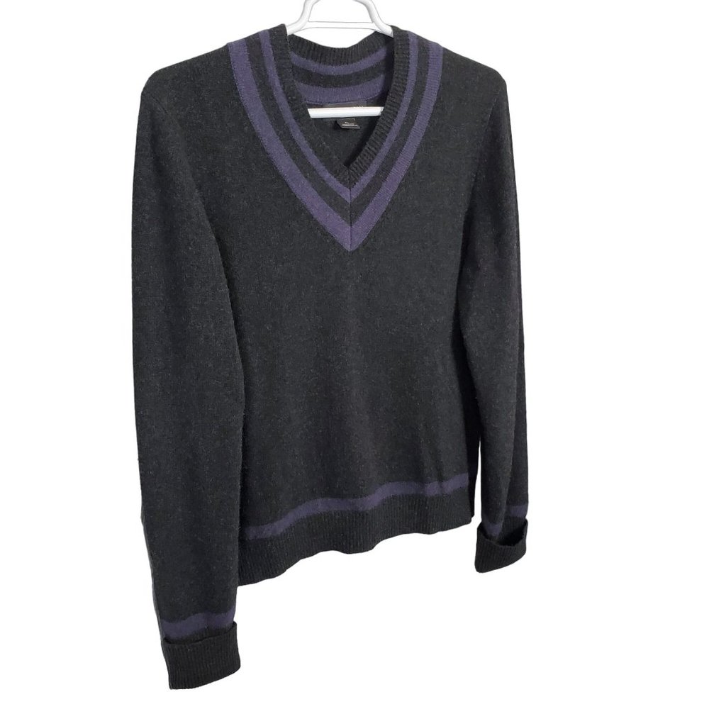 Bloomingdales The Mens Store Sz XL Sweater Cashmere V-neck Pullover Gray Purple